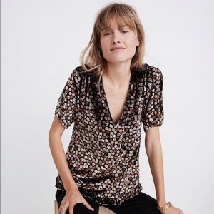 Madewell Velvet Tulup Ruffle Sleeve Top